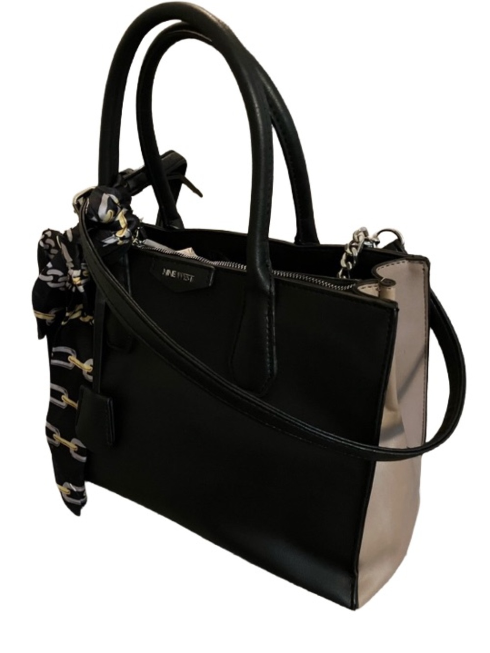 In BEAUTIFUL Condition! NINE WEST Vegan Leather Black and Tan Satchel/Crossbody